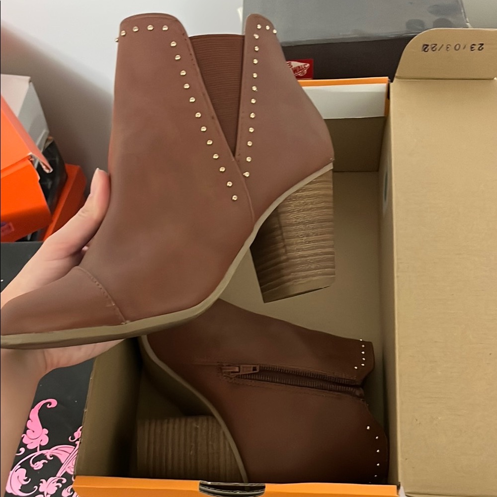 Brown Ankle Boots with Studded Detail